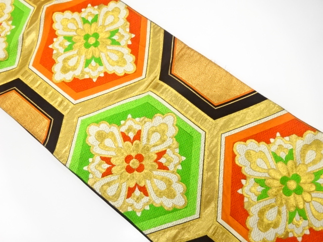 JAPANESE KIMONO / ANTIQUE FUKURO OBI / SILK / WOVEN FLOWER CREST